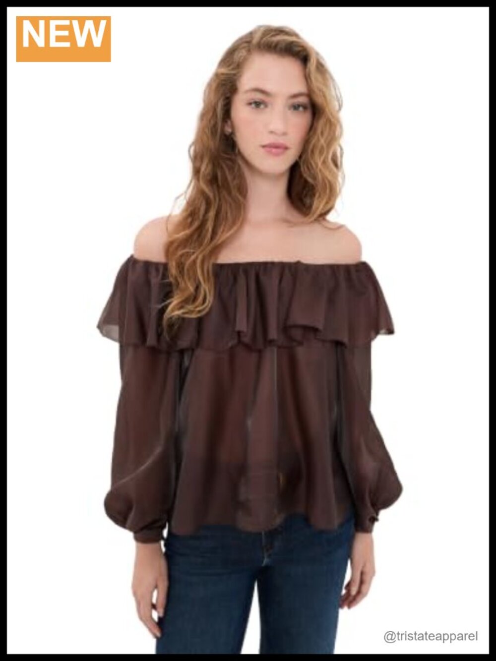 Off Shoulder Ruffle Blouse Ruched Sleeve Organza Top Women's Size M
